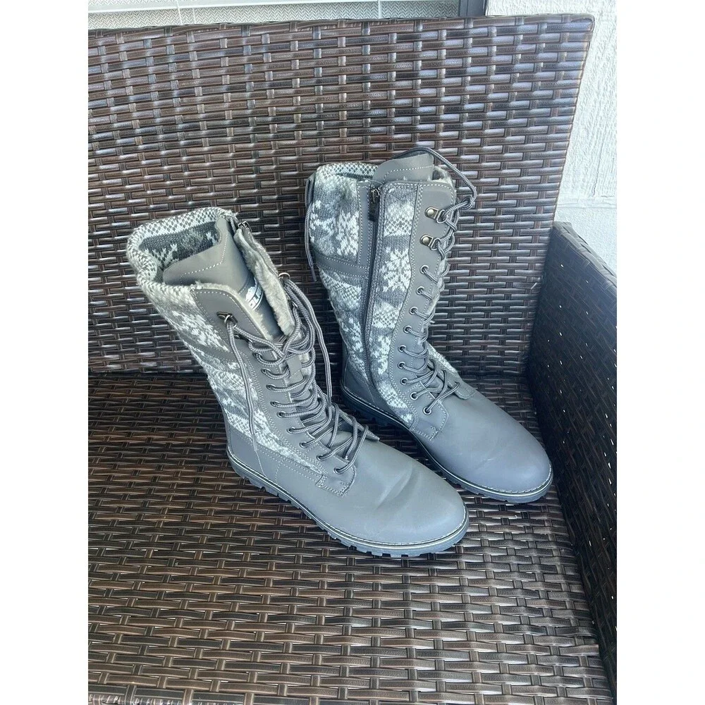 POLAR Women’s Snow Boots 12” Faux Fur Warm Thermal Waterproof  Rubber Sole Gray